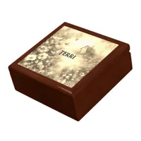 Monogram Name Cottagecore Watercolor Black/Cream Gift Box