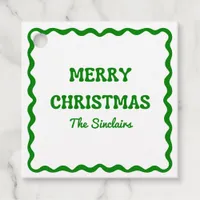 Fun Modern Wavy Border Green Christmas Party Favor Tags