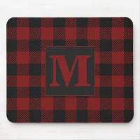 Rustic Monogram Red Buffalo Plaid Mouse Pad