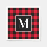 Monogrammed Red and Black Buffalo Plaid Napkins