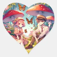 Whimsical Romantic Anime Couple  Heart Sticker