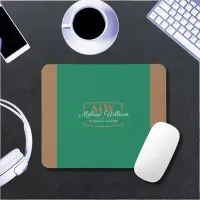 Simple Green Gold Monogram Mouse Pad