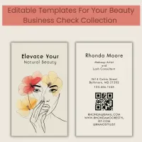 Minimal Art Line Face Flowers Beauty Logo QR  Business Card