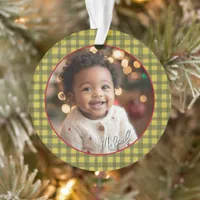 First Christmas Grandparents Photo Green Gingham Ornament