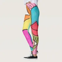 Artistic Color Block Blue Red Green Yellow Purple Leggings