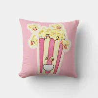 Happy Cartoon Popcorn Character Throw Pillow