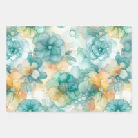 Teal Yellow Alcohol Ink Illustration Large Print Wrapping Paper Sheets