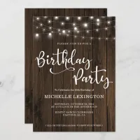 Rustic Wood String Lights 50th Birthday Party Invitation