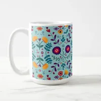 Pretty Folk Art Flowers Pattern Coffee Mug