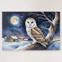 Barn Owl Winter Snow Scene Christmas Season Nature Jigsaw Puzzle