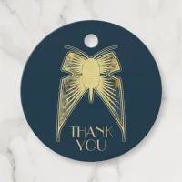 Art Deco Butterfly Blue Gold "Thank You" Favor Tags