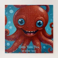 Cute Red Baby Octopus Smiling Under the Sea Jigsaw Puzzle