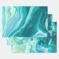 Ocean Blue Marble Fluid Art Birthday Wrapping Paper Sheets