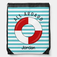 All Aboard Nautical Striped Cruise Ship Drawstring Bag