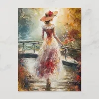 Woman Walks in the Park AI Fine Art Postcard