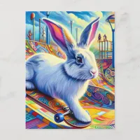 Skateboarding Bunny Surreal Colorful and Fun Postcard