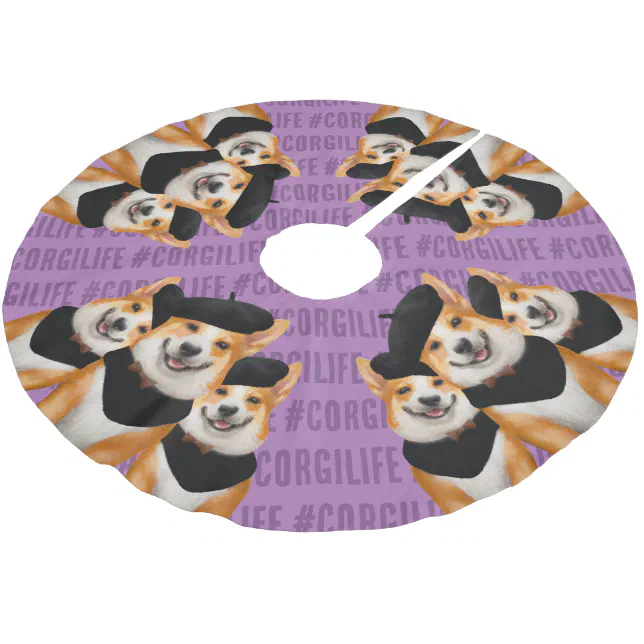 Cute Chic Corgi Dogs Wearing Berets & Bandanas Brushed Polyester Tree Skirt