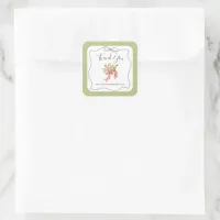 Green Bridal Shower Hand Drawn Bow Floral Fancy Square Sticker