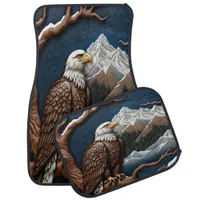 Majestic Eagle Perched Against Snowy Mountains Car Floor Mat