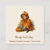 Vintage Halloween Girl New Age Occult Shop Square Business Card