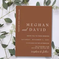 Rustic Terracotta Burnt Orange Modern Wedding Invitation