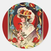 Vintage Lady My Valentine Round Sticker