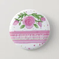 Grandma To Be Watercolor Pink Roses Baby Shower Button