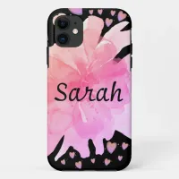 Custom Name Pastel Pink Watercolor Flower Hearts