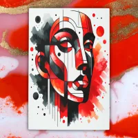 Abstract Face Red, Black & White |  Metal Print