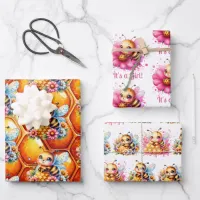 Honey bee and Honeycomb Baby Shower  Wrapping Paper Sheets