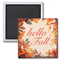 Vibrant Orange "hello Fall!" Autumn Leaves  Magnet