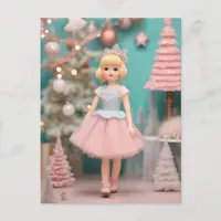 Pastel Retro Christmas Doll Postcard