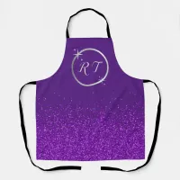 Silver initial monogram with purple glitter | apron