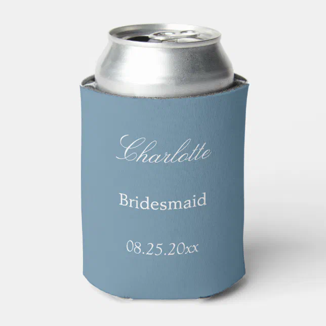 Elegant Dusty Blue Bridesmaid Favor Can Cooler