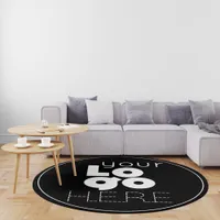 Custom White Business Logo on Black Round Area Rug