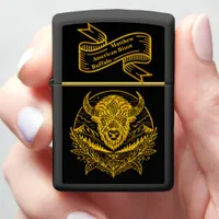 Intricate Illustration of a Gold Bison in Nature Zippo Lighter