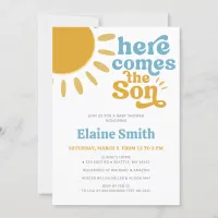 Here comes the son retro boy baby shower invitation