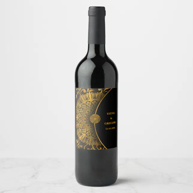 Traditional mandala classic elegant luxury wedding wine label