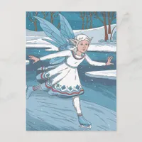 Winter Adorable Ice Skating Fairy in Woods Postcard