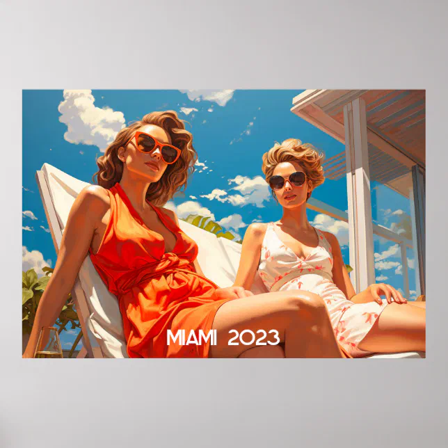 Pair of ladies on a Miami sun deck Poster