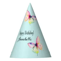 Delicate Pink Butterfly in Pastel Rainbow Colors Party Hat