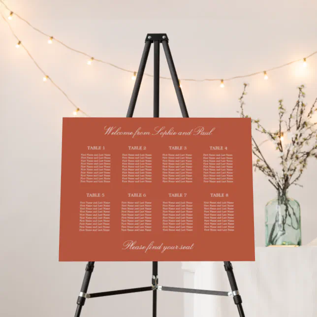 Terracotta 8 Table Wedding Seating Chart Foam Board