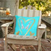 Gold Hearts King and Queen Chess Pieces on Turq | Outdoor Pillow