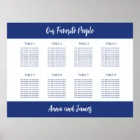 Dark Blue 8 Table Seating Chart Poster