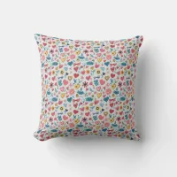 Crayon Pastel Heart & Flowers Throw Pillow