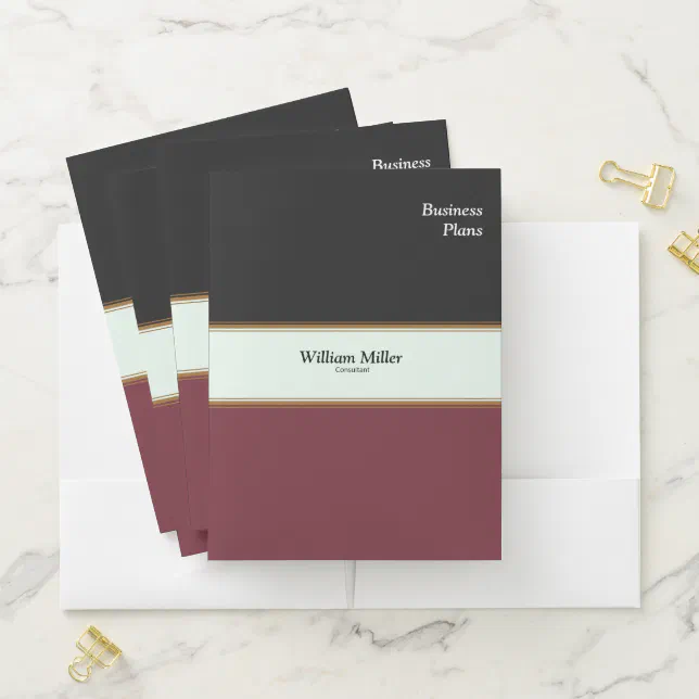 Modern Minimalist Black Maroon Stripes Pocket Folder