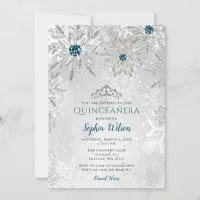 Silver Aqua Snowflakes Tiara Quinceañera  Invitation