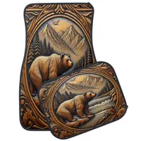 Elegant Leather-Looking Bear by River Car Floor Mat