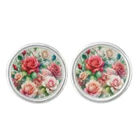 Whimsical Rose Pattern Cufflinks