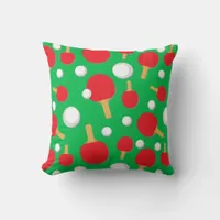 Table Tennis Bats and Balls Pattern on Green Throw Pillow